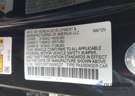 2025 Honda Accord Hybrid Sport-L из США, поврежденный, VIN 1HGCY2F71SA060227